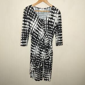 James Ribkoff Faux Wrap Dress Stretch Jersey Geometric